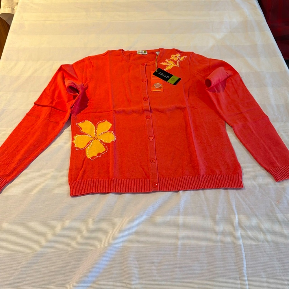 IZOD sweater orange w/ flowers